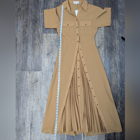 A.L.C. Florence Pleated Shirt Dress Raffia Tan Maxi Size 4 - Picture 13 of 13